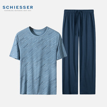 Schiesser Shuja mens pyjamas with short sleeve long pants suit men can wear summer new products