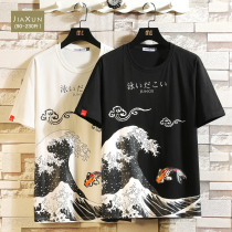 Japanese style sea waves anime trendy short sleeve t-shirt loose plus size men summer trendy Chinese style fat man