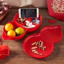 Creative home gourd fruit plate wedding dried fruit box candy plate grid with lid drain plate plastic living room fruit plate