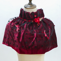 Cute bridal wine red suede lined with toast gown with shawl adornments mesh yarn glove suit