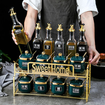  Nordic style seasoning tank Hanging seasoning box set Ceramic oil bottle glass pot Salt tank Household kitchen storage