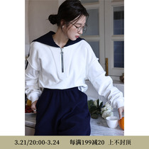 Deer and flying bird sailor collar Coloured rope with short Zip Clothing (nautical sailor) 4219
