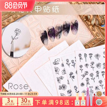 Nail Rose Sticker Hollow Paste Fingernail Pattern English Letter Decoration Front Dark Wind