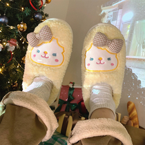 Cute cartoon Xiao Mao plush shoes winter Japanese girls heart home non-slip warm all-inclusive cotton slippers