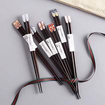 Restaurant home Japanese solid wood cherry blossoms chopsticks pointed high-end creative tableware couples gifts without paint and wax