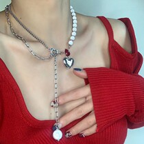 Thrilled Ruby Love tassel necklace female retro luminous pearl choker pendant sweater chain