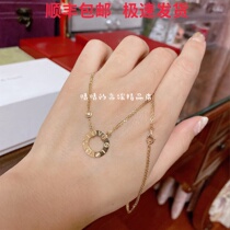 18K gold rose gold Womens small round cake necklace LOVE classic ring diamond double chain pendant choker