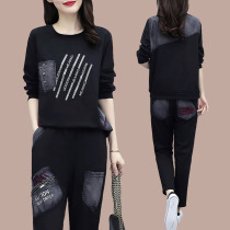 Big Code Loose Casual Denim Suit Woman 2022 Spring Dress New Korean Version Fat Mm Ocean Sportswear Two Sets Tide