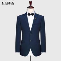 Jiomong Men Wool Blue Suit Costume Business Professional Decoration and Leisure Single Suit Town