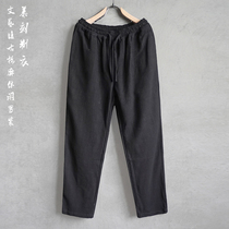 Chinese original cotton and hemp spring new mens casual straight pants linen pants loose and breathable pure hemp thick pants