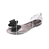 Flower sandals jelly shoes female summer flat students Fish Mouth crystal transparent outside wear Korean plastic womens shoes sandals