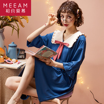 Night dress female summer pure cotton thin princess style solid color five-point sleeve cute summer pajamas net red home clothes to wear outside
