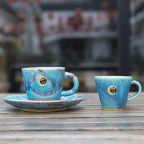 Small Aoigawa Machiya Japanese original imported Shigaraku burning dew grass blue glaze ceramic espresso cup and saucer set retro