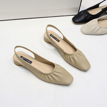 Hong Kong Baotou sandals womens new 2021 summer Net red fairy wind shallow flat shoes back low heel milk shoes