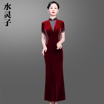 Mother wedding banquet gown can normally wear gold velvet retro qipao with long and noble foreign piste mother-in-law wedding party dress spring