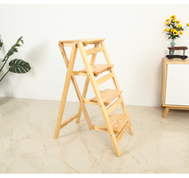 Solid wood household multi-function folding ladder frame Creative stair chair ladder stool Indoor multi-purpose mobile climbing ladder Small ladder
