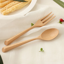 Japanese - style Simple Solid Beech Wood Creative Design Triangle Wooden fork spoon for Western meal tableware