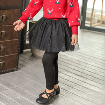 Boat mouse girls plus velvet leggings autumn and winter wear fake two pieces of Foreign-style mesh culottes 2020 new childrens pants