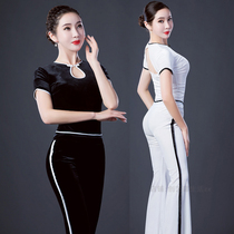 Classical dance body slim etiquette costume Chinese style modern belly dance thin practice suit XT0005