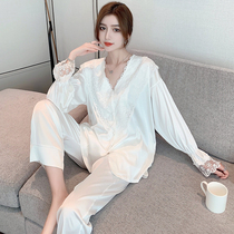 VIRRI CIAGA public main wind white pyjamas female spring and summer ice silk long sleeve sexy lace real silk net red