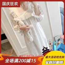 Japanese soft honey square collar embroidered nightgown women spring and autumn cotton embroidery lace pajamas home clothes