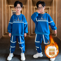 Boys autumn suit 2021 new autumn and winter children plus velvet padded children Korean boy two-piece tide