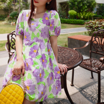 Little purple petal short dress women 2021 new summer bubble sleeves thin sweet skirt tide