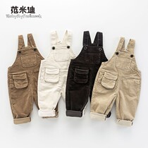Baby Corduroy Strap Pants Spring and Autumn Men 1-3-year-old Childrens suspenders can be casual baby pants tide