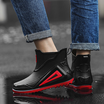 Dfaculties Mechanical Wind Waterproof Fashion Rain Shoes Mens Suede Warm Medium Cylinder Rain Boots Wear Non-slip Rubber Shoes Car Wash Fishing