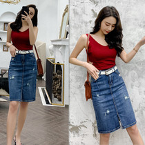 High waist denim skirt womens long stretch Stretch Slim 2019 spring and summer New OL Net red wind large size hip skirt