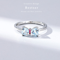Blue Bestser (Butterfly Language)18k white gold diamond ring Brazilian Aquamarine ring Bow Ruby