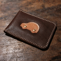 Headlayer Niu leather Brief about male and female ultra-thin documents clip genuine leather Mini small card bag line driving license to protect leather cover