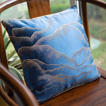  New Chinese style mountain view cushion Chinese style blue pillow Classical circle chair pillow Mahogany chair waist pillowcase with core customization