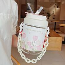 High-value water cup summer girl straw cup cute girl double drink cup ins wind small portable coffee cup