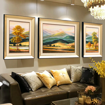  American European living room sofa background wall decoration painting light luxury triple hanging painting landscape painting hand-painted oil painting Giant mountain