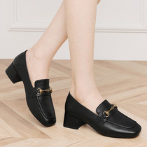 Leather work shoes Womens summer long Station is not tired in the foot heel single shoes 2021 new black professional soft leather shoes