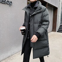 Fugui Bird Denim Splicing Fake two down clothes Mens mid-length Advanced Sense Fashion Big Coat Thickened Warm Coat