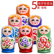 5-layer childrens Matryoshka toy wooden girl Chinese doll Multi-layer birthday Wufu Tongtang