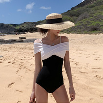 2021 new high elastic with chest pad one-piece shoulder solid color swimsuit female sexy bikini bikini bikini