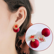 2020 New Year Red Snowflake Earrings Autumn and Winter 925 Sterling Silver Simple Personality Frosted Zircon Pearl Earrings Female