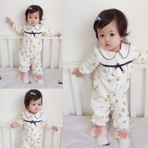 Female treasure jumpsuit autumn 0-3-6 months newborn Princess wind long sleeve full moon 100 days banquet