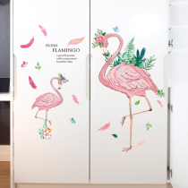 Nordic 3D Flamingo stickers bedroom wardrobe refurbished cabinet door stickers small furniture self-adhesive wallpaper door stickers