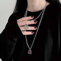 Necklace Cool handsome female personality wild double bear net red necklace Sweater chain Female personality necklace Cool girl street