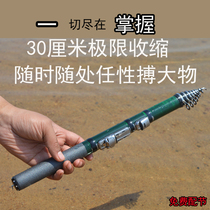 Mini pocket small rock rod Ultra short rock fishing rod throwing rod set Hand rod Sea rod dual-use super hard portable fishing rod