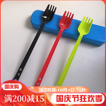 Disposable long handle fork spoon plastic thickened dessert cake fork milk tea spoon Fruit Tea fork extension commercial batch