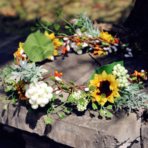 Mori bride fresh sunflower Garland headgear wedding holiday photo photography props head ring hair accessories