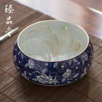 Green flower porcelain tea washing tea set accessories cup wash and pen washing ceramic Kung Fu Home Chinese style large water spittoon imitation ancient water wash