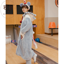 Coral Suede Long Sleeping Robe Suit Pyjamas Woman Spring Autumn Winter Money Sweet And Cute Thickened Flannel Suede Student Home Clothes