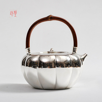 Japanese fine workshop silver pot 9999 sterling silver pot pure handmade household silver pot tea set cooking kettle