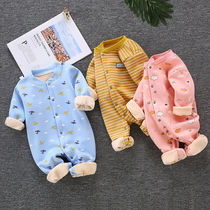 Baby jumpsuit winter plus velvet thickened warm Ha clothes men and women baby sleeping clothes newborn climbing clothes 0-1 year old
